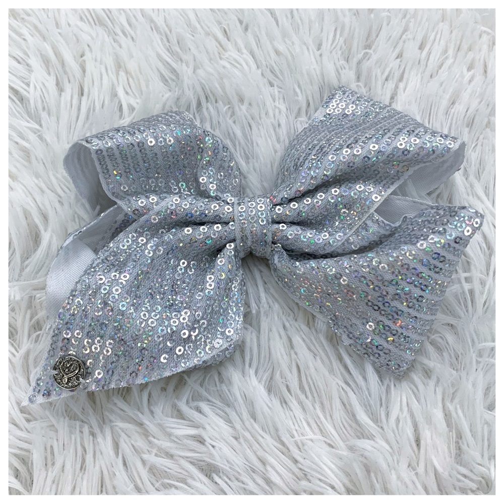 JoJo Siwa Sequin Aurora Borealis Silver Cheer Dance Large Bow Clip New Authentic